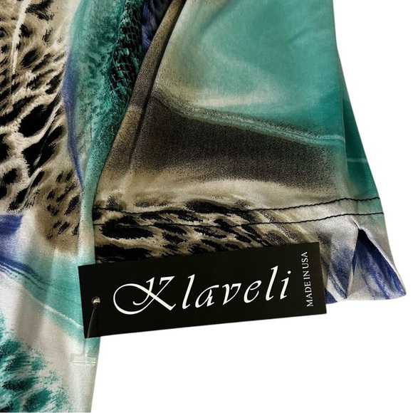 Klaveli Blue and Green 3/4 Sleeve Blouse. NWT - Picture 6 of 8